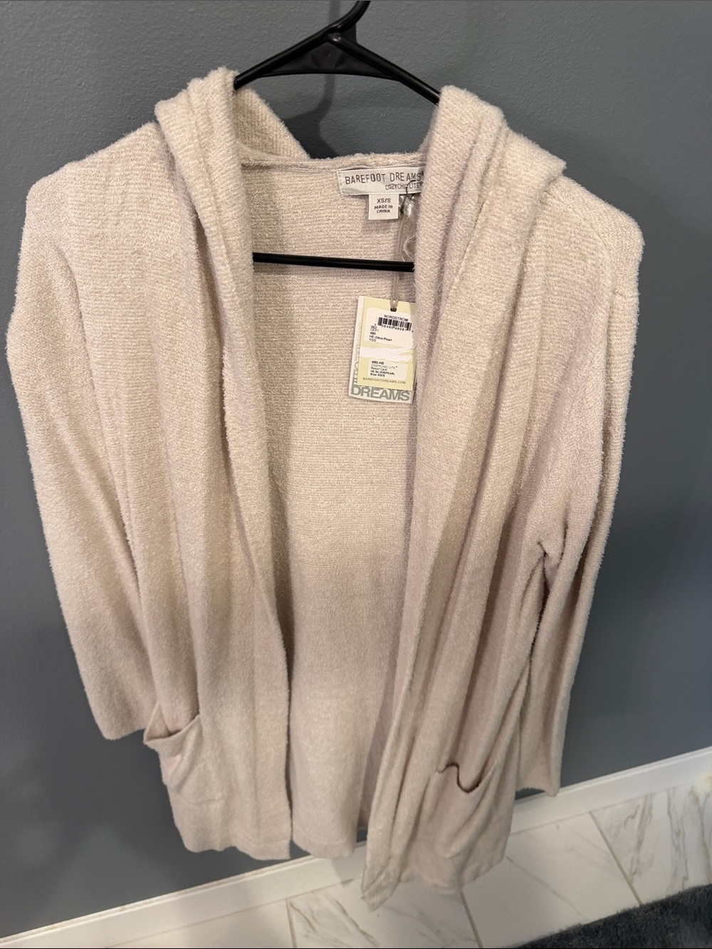 Barefoot Dreams Light Cream Plush Hooded Open Cardigan